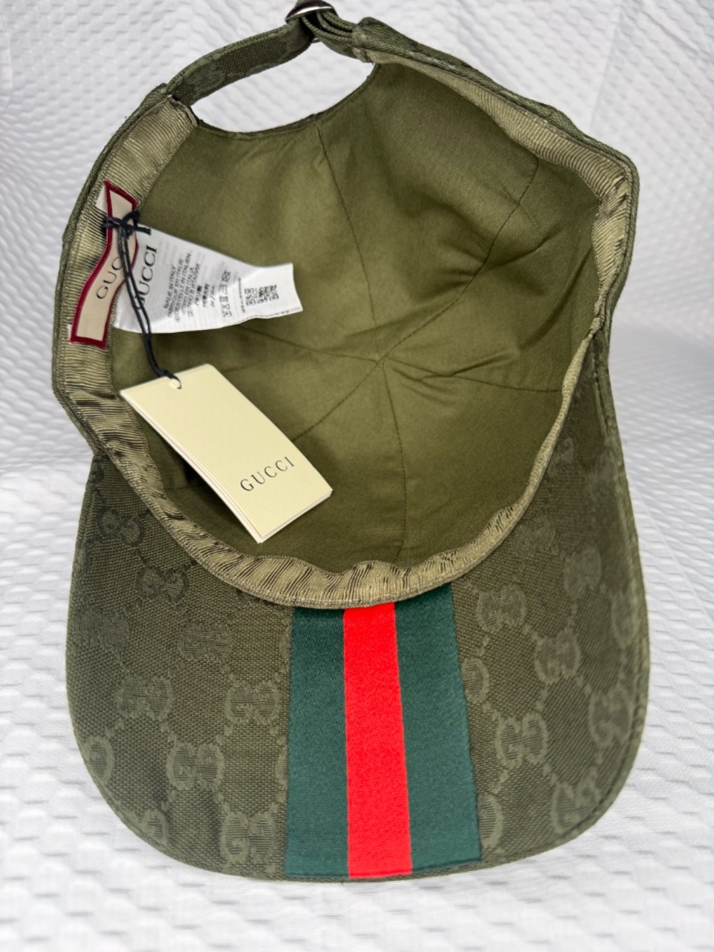 UNISEX GUCCI GG MONOGRAM CANVAS BASEBALL CAP DARK OLIVE GREEN ADJUSTABLE HAT - Picture 5 of 5